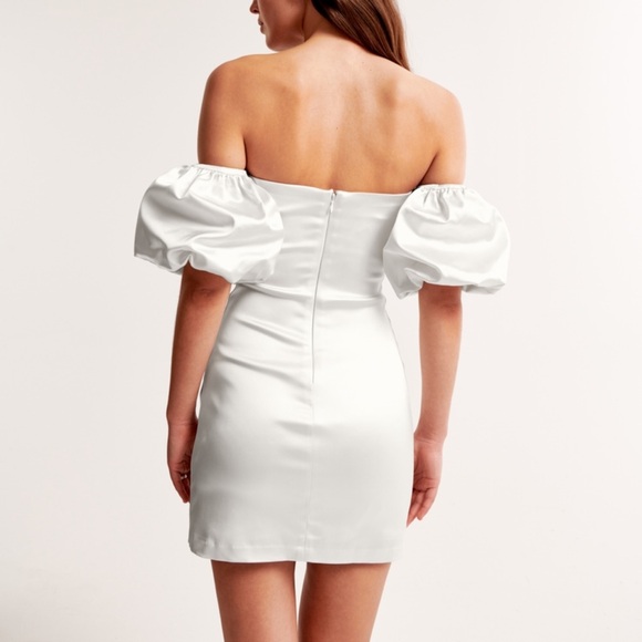 NWT Abercrombie & Fitch Pearl Off-The-Shoulder Puff Sleeve Mini Dress - Picture 4 of 7